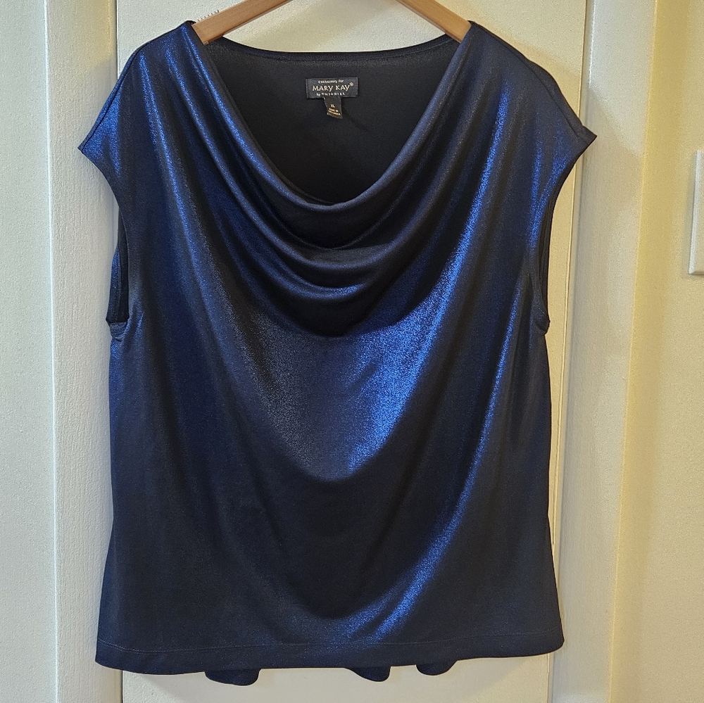 Mary Kay blue metallic cowl neck top